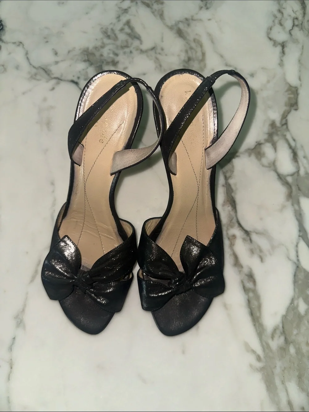 kate spade Charcoal Metallic Bow Slingback Sandals